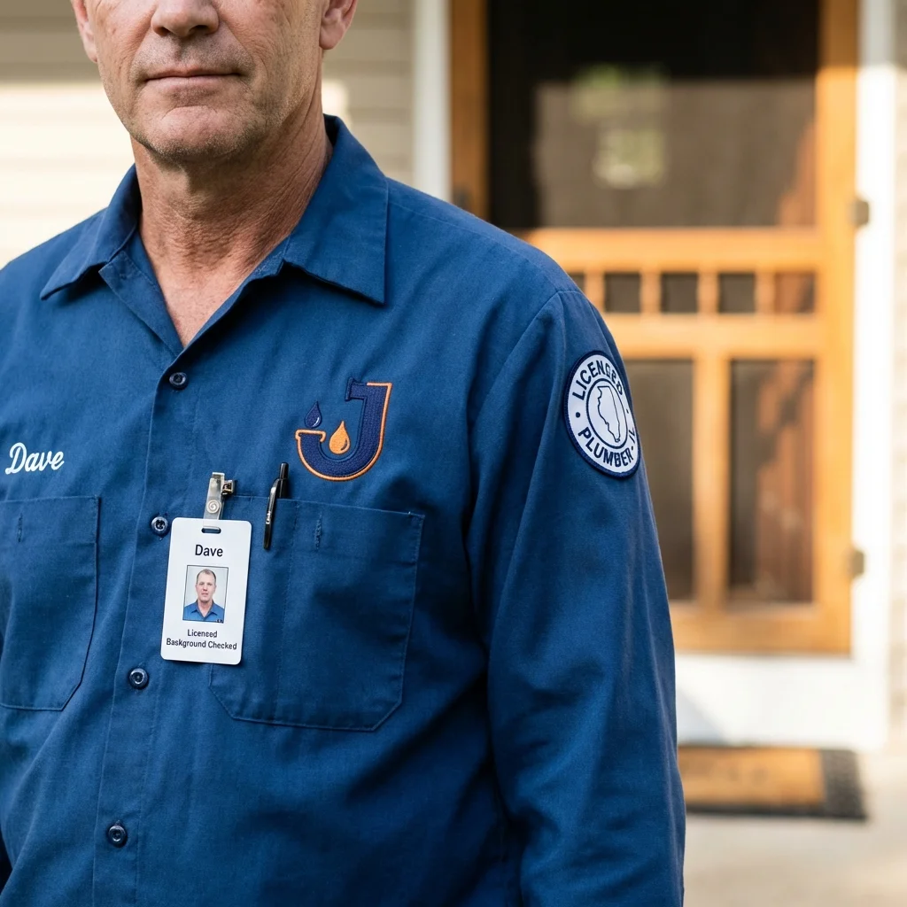 Licensed plumber showing ID badge in Carlisle, IA