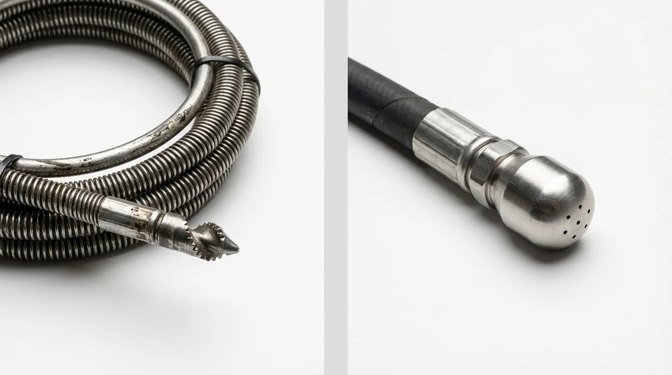 Drain snake cable and hydro jetting nozzle used for drain cleaning in Carlisle, IA
